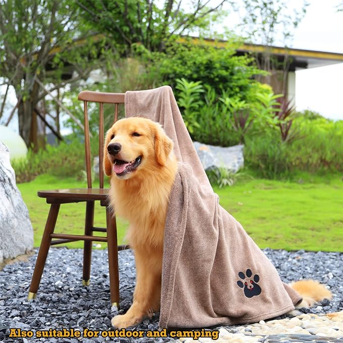 Dogvingpk Extra Large Dog Towel Super Absorbent Soft Quick Drying Microfiber Pet Bath Towels for Large & Medium Dogs (XL-55" * 36", Brown) - Image 4