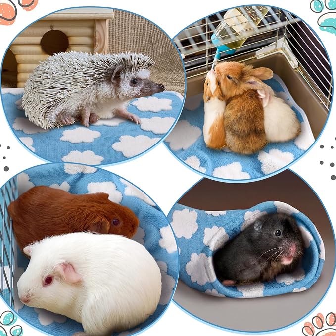 Reginary 4 Pcs Waterproof Guinea Pig Blankets Washable Small Animal Fleece Bedding Guinea Pig Cage Liners Reusable Training Pads Pet Pee Pad Sleep Mat for Hamster (White Clouds,12 x 12 Inch) - Image 2