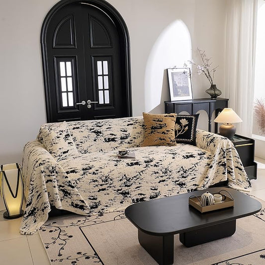 ROOMLIFE Striped Boho Couch Cover, Black, 71''X134 | 3 Cushion Sofa, Fuzzy Plush Warm, Non Slip Washable, Soft with Tassel, Winter by ROOMLIFE