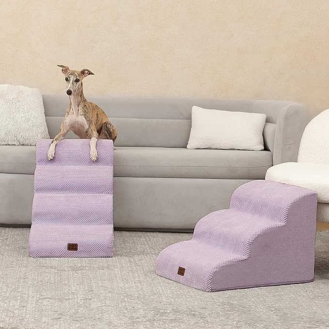 EHEYCIGA Curved Dog Stairs Ramp for Small Dogs 15.7" H, 3-Step Dog Steps for Couch Sofa and Chair, Pet Stairs for Cats, Non-Slip Balanced Pet Steps Indoor, Lilac - Image 8