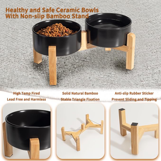 Elevated Ceramic Dog Bowl, 3.6 Cups Dog Food and Water Bowl Set with Stand | 6.1'' Double Dog Feeding Dishes, Non-Slip Raised Dog Feeder for Small and Medium Breeds, 28.74 OZ / 850 ML, White - Image 3
