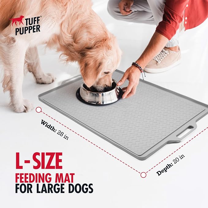 Tuff Pupper 28x20 Large Dog Feeding Mat for Food and Water | Dog Food Mats for Floors | Waterproof Dogs Water Bowl Mats | Dogs Placemats Pet Food-Mat | Silicone Feeding Mat for Cats and Cat Bowls - Image 2