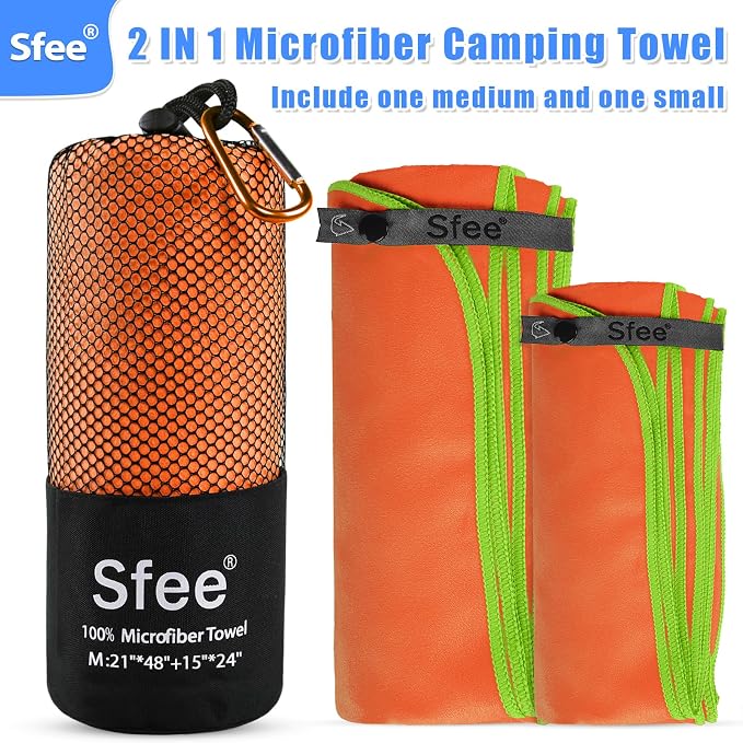 Sfee 2 Pack Microfiber Travel Towel, Quick Dry Towel Camping Towel Super Absorbent Compact Lightweight Sports Swim Gym Towel Beach Towels Set for Gym, Hiking, Pool, Backpacking, Bath, Yoga - Image 5