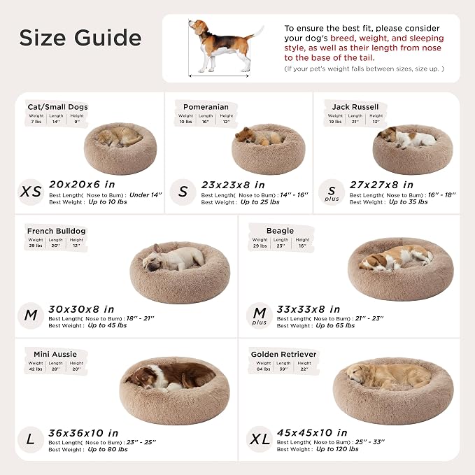 Bedsure Calming XL Dog Bed Donut Washable Extra Large Pet Bed,45ins Camel | Fluffy Faux Fur Round Cuddler,Machine Washable,Anti-Slip Bottom,Anti-Anxiety,Deep Sleeping for Pets Up to 120 Lbs - Image 8