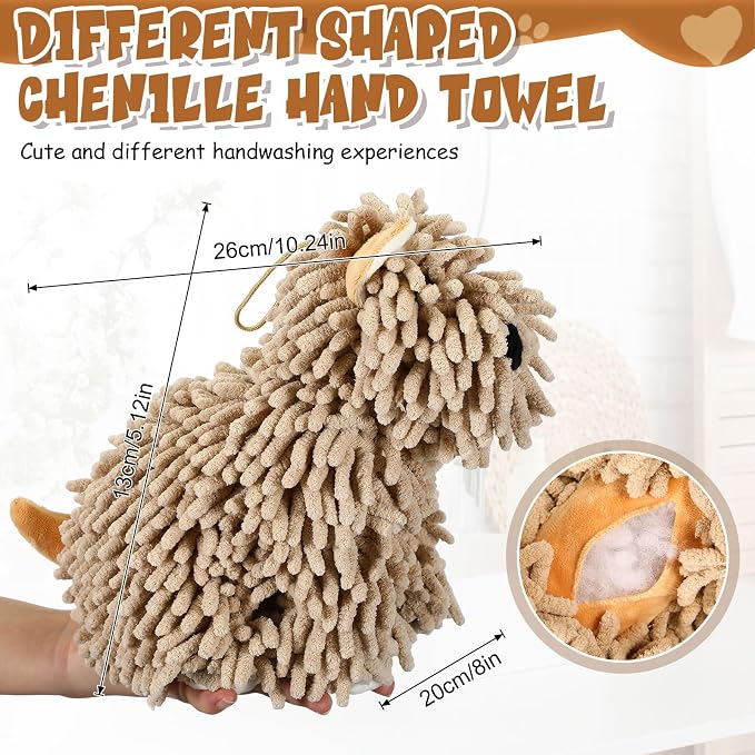 Tegeme 1 Pcs Chenille Dog Hand Towel Fuzzy Towel Absorbent Microfiber Soft for Bathroom Kitchen Washstand (Khaki,Siting Dog) - Image 2