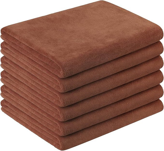 JML Microfiber Bath Towels, 6 Pack, 30" x 60", Brown | Oversized, Soft, Super Absorbent, Fast Drying, Lint-free Towels for Bathroom, Sport, Fitness, Yoga by JML