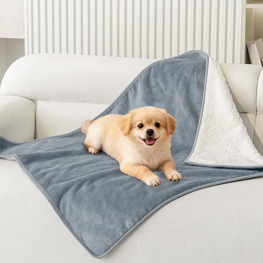 Smiry Waterproof Dog Bed Blanket, Leakproof Pet Throw Blanket for Bed Couch Sofa, Reversible Sherpa Fleece Furniture Protector Cover for Small Medium Large Dogs Cats (Grey, 32x40 inches) by Smiry