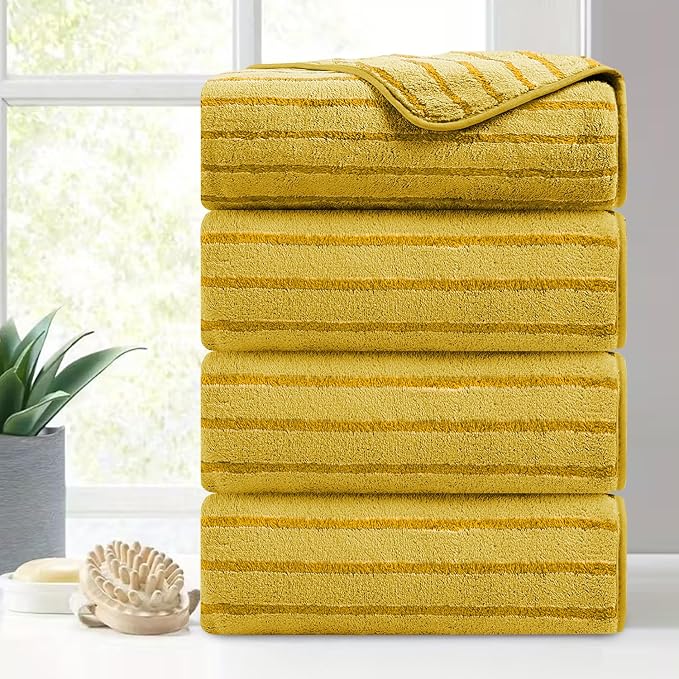 Mistyrose Bath Towels,4 Pack Turmeric 35"x70" Large Bath Towels Microfiber Absorbent XL Bath Sheets Super Soft Towels for Bathroom Quick Dry Oversized Shower Towels for Family Hotel Spa Gym by Mistyrose