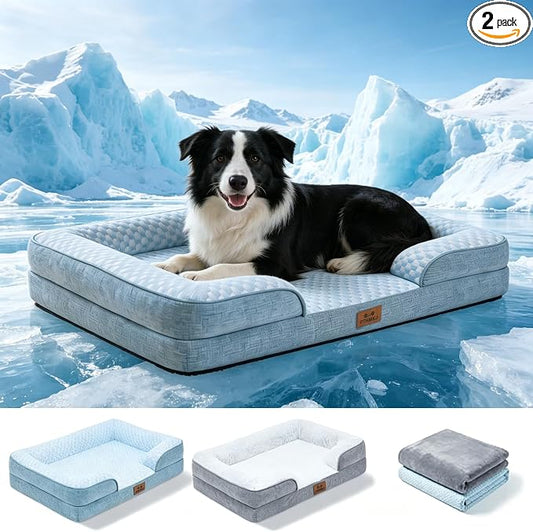 Orthopedic Dog Bed Large Sized Dog with 2 Pack Removable Washable Covers - Soft Plush & Cooling Surface, Waterproof Dog Bed 36 Inch Pet Bed with Egg-Crate Foam and Non-Skid Bottom by PTHMKJ