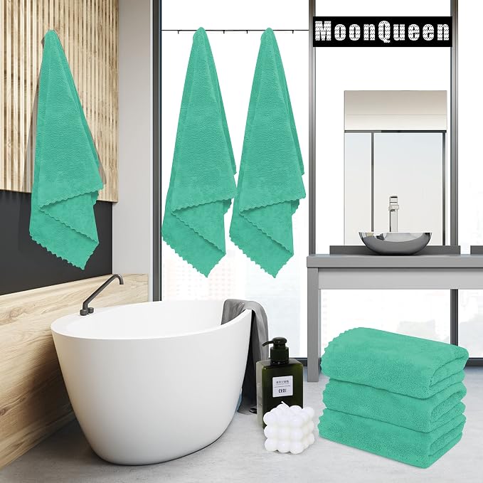 MOONQUEEN 6 Pack Premium Bath Towel Set - Quick Drying - Microfiber Coral Velvet Highly Absorbent Towels - Multipurpose Use as Bath Fitness, Bathroom, Shower, Sports, Yoga Towel (Aqua Green) - Image 2
