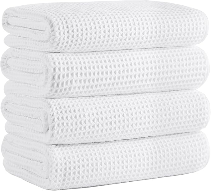 Microfiber Waffle Bath Towels, 4 Pieces, Soft, Absorbent, Fast Drying, Lint Free 430 GSM (27''x55''/68.58 cm x139.7 cm) by Unknown