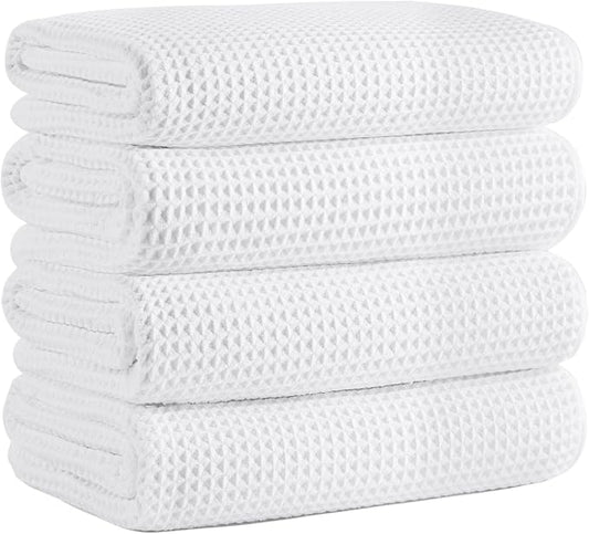 Microfiber Waffle Bath Towels, 4 Pieces, Soft, Absorbent, Fast Drying, Lint Free 430 GSM (27''x55''/68.58 cm x139.7 cm) by Unknown