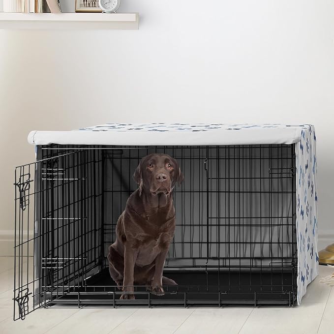 Sweet Jojo Designs 42in. Medium/Large Dog Crate Cover (Bones and Paw Prints) for Boys Pet Cage, Kennel Covers (Modern, Cartoon, Doggy, Puppy, Neutral, Paws Print, Whimsical, Playful, Slate Navy Blue) - Image 2