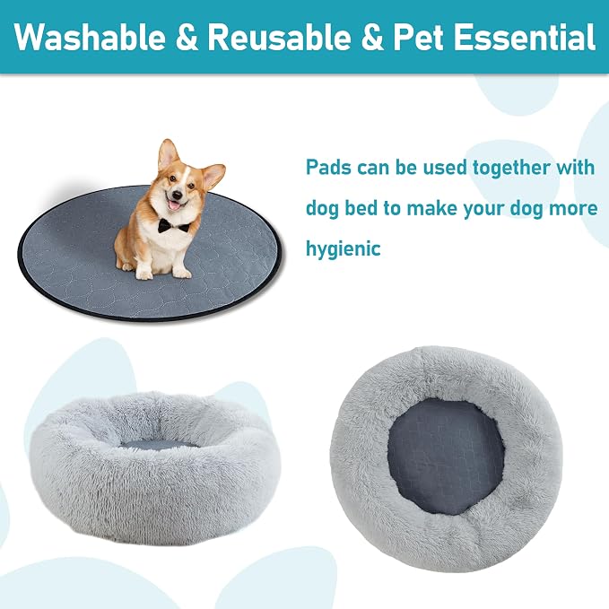 Bunlitent Washable Pee Pads for Dog, 2 Pack, 27.5 Inch Round, Grey | Reusable, Non-Slip, Waterproof, Fast Absorbent, For Dogs, Cats, Suitable For 35-39 Inches Dog Bed, Reusable Puppy Pads - Image 2