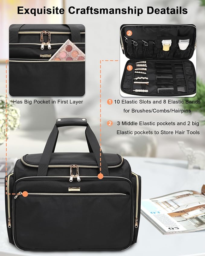 MONSTINA Professional Hairstylist Traveling Bag with Two Detachable Small Bags,Hairdressing Bag Makeup Salon Organizer Bag for Barber Hairdresser Insulation Material - Image 4