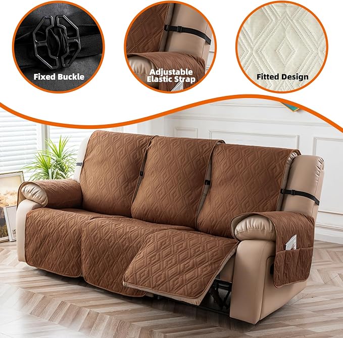 Genina Waterproof Recliner Cover - Non-Slip, Washable, Protects 3-Seater Couch from Pets & Kids (Brown, Recliner Sofa) - Image 6