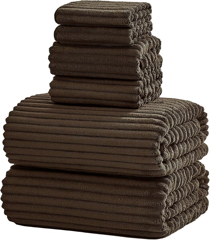 6 Piece Bath Towel Set, 30"x60" Microfiber Towels,Brown | Quick dry, Highly Absorbent,shower towels for bathroom gym,2 large Bath towels,2 hand towels,2 washcloths by NALIVO