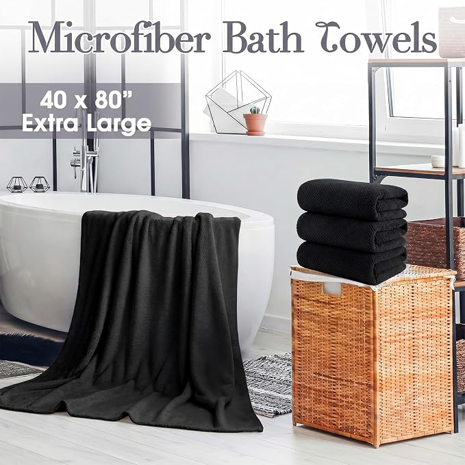 Newwiee 4 Pcs Oversized Bath Towel 40'' x 80'' Bath Sheet,Black | Fluffy Microfiber Quick Dry, Extra Large Bathroom Towel, Soft Absorbent Adult Shower Sheet, Fall Halloween Decor, Spa Beach - Image 7