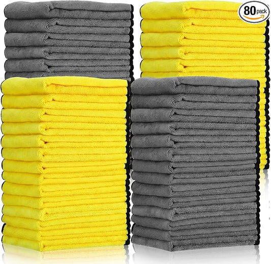 Tallew 80 Pcs Microfiber Towels:16"x16" Microfiber Drying Towels Bulk Micro Fiber Car Cleaning Cloth for Cars Drying Washing Polishing Office Windows Cleaning Household Supplies (Gray,Yellow) by Tallew