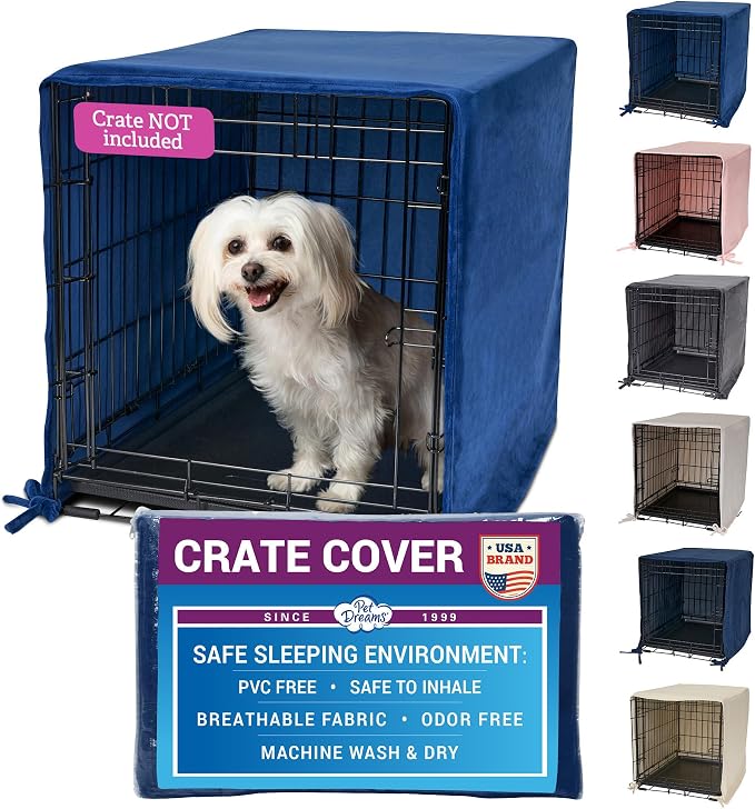 Pet Dreams Dog Crate Cover - Breathable Fabric Kennel Topper for Single-Door Crates, Fits iCrate Dog Cages 18, 24, 30, 36, 42, 48 Inches (Blue, X Large, 42") by PetDreams