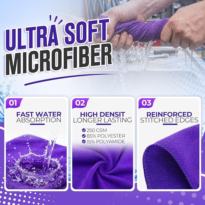 Nuenen Microfiber Cleaning Cloths for Cars Ultra Absorbent Car Towels Drying Reusable Cleaning Supplies House Kitchen Window Microfiber Towel (12 x 12 Inch, Purple, 60 Pcs) - Image 3