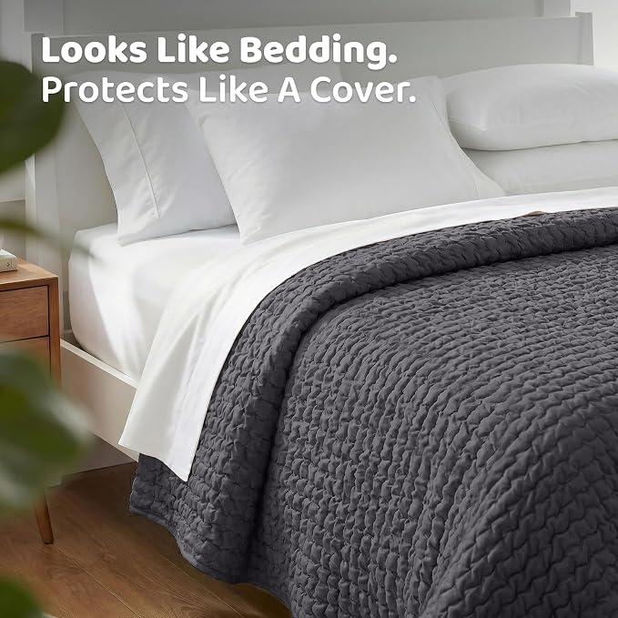 PAULATO BY GA.I.CO. Waterproof Blanket for Bed – Queen Absorbent Couch Cover – Machine Washable Stain-Proof Pad for Large Sofa – Pets Dogs & Cats Friendly Protector - Dark Grey - Image 5