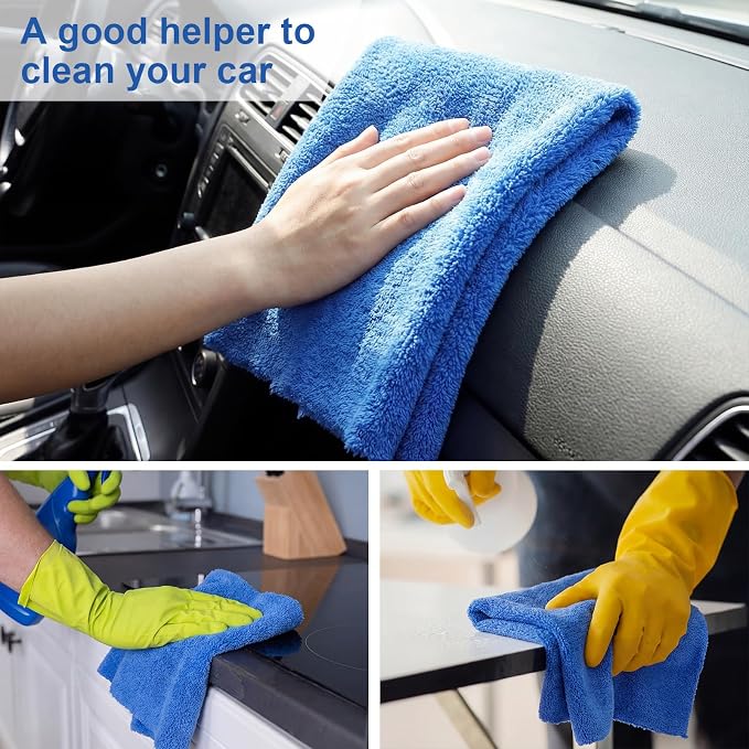 Shimeyao 30 Pcs 16 x 24 Inch Edgeless Microfiber Plush Towels for Cars Detailing Drying Wash Polishing Absorbent Cleaning Cloths, 500 GSM (Dark Blue) - Image 6