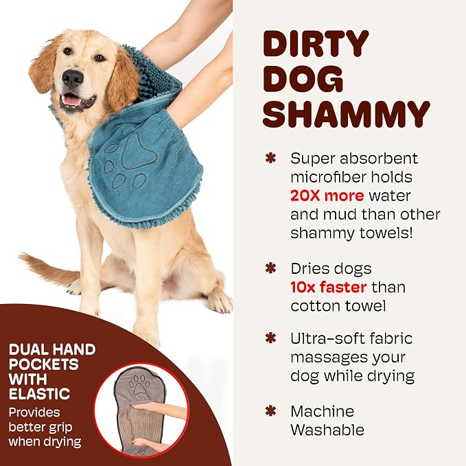 Dog Gone Smart The Dirty Dog Shammy - Antimicrobial Microfiber Dog Towel for Odor Control, Fast-Drying Plush, Dual Hand Pockets & Elastic, Super Absorbent, Machine Washable, 31 x 13 in, Pacific Blue - Image 7