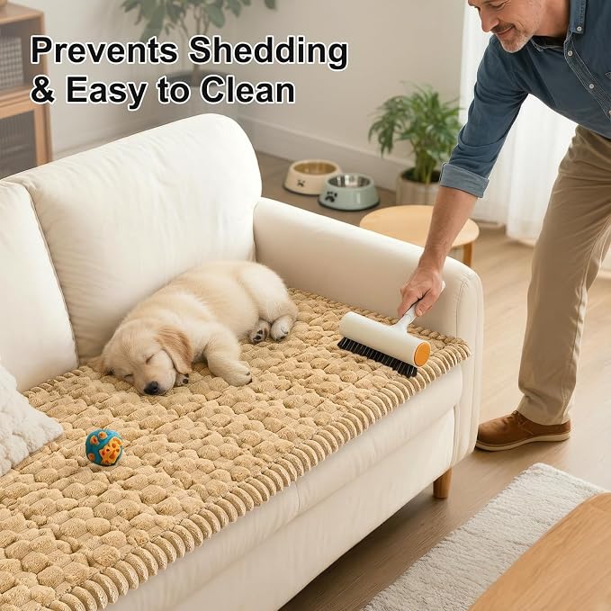 Smiry Non Slip Couch Covers for Dogs, Scratch Resistant Pet Sofa Protector | Machine Washable Soft Fuzzy Thick Furniture Cover for Sofa Loveseat Sectional Large Dogs, Camel, 35.4" x 63" - Image 6