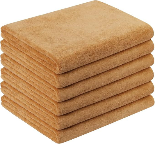 JML Large Microfiber Bath Towels, 6 Pack, 30" x 60", Beige | Oversized, Soft, Super Absorbent, Fast Drying for Shower, Swimming, Sauna, Pool, Beach, Sport, Fitness, Yoga by JML