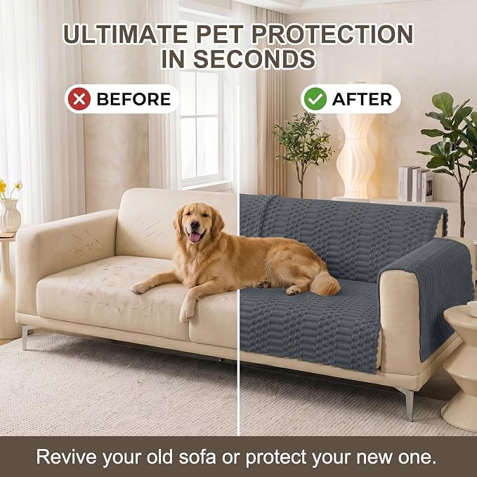 Smiry Waterproof Couch Covers for Dogs Washable, Non Slip Pet Sofa Cover | Plush Scratch Resistant Flannel Furniture Protector for Dogs, Dark Grey, 36" x 94.5" - Image 7