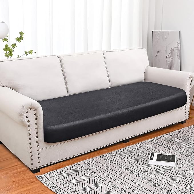 molasofa Leather Look Couch Cushion Covers, Stretch Sofa Cushion Covers for Sectional Armchair Loveseat Protector,Replacement Seat Cushion Slipcovers, Machine Washable (1 Cushion Sofa, Dark Grey) - Image 4