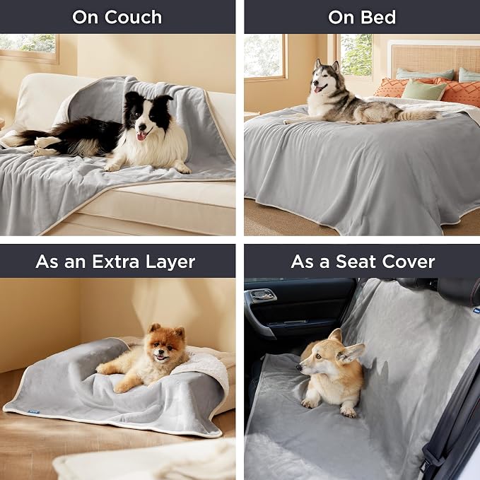 Bedsure Waterproof Dog Blankets for Small Dogs Soft Cat Blanket Warm,25X35 | Washable Plush Sherpa Fleece Puppy Blanket for Couch Protector, Reversible Cozy Calming Throw for Pet Indoor,Light Grey - Image 5