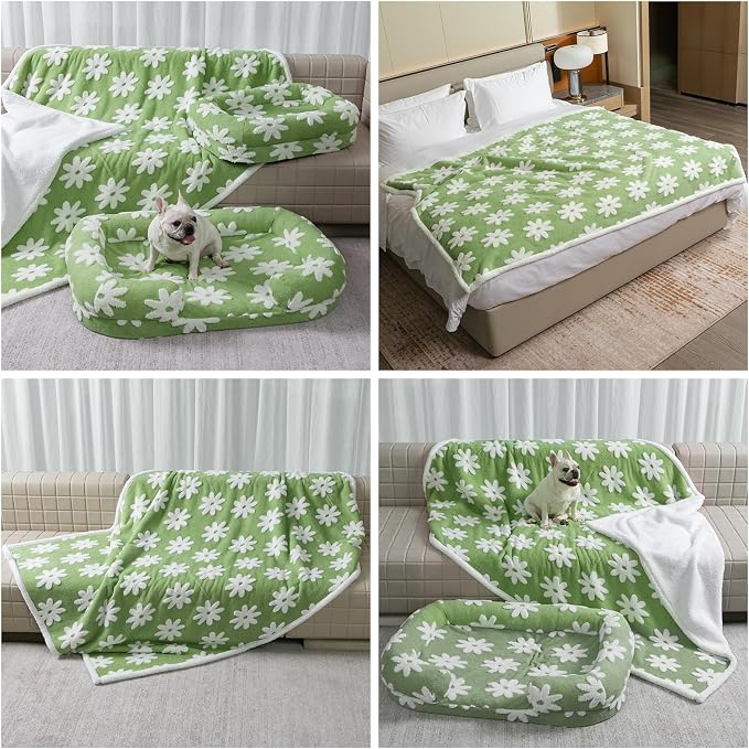 Waterproof Pet Blanket,Dog Bed Covers Couch Sofa Stylish Jacquard Pets Throw Blankets for Puppy Cats Washable Reversible Furniture Protection Covers (Green Flower,S) by Unknown