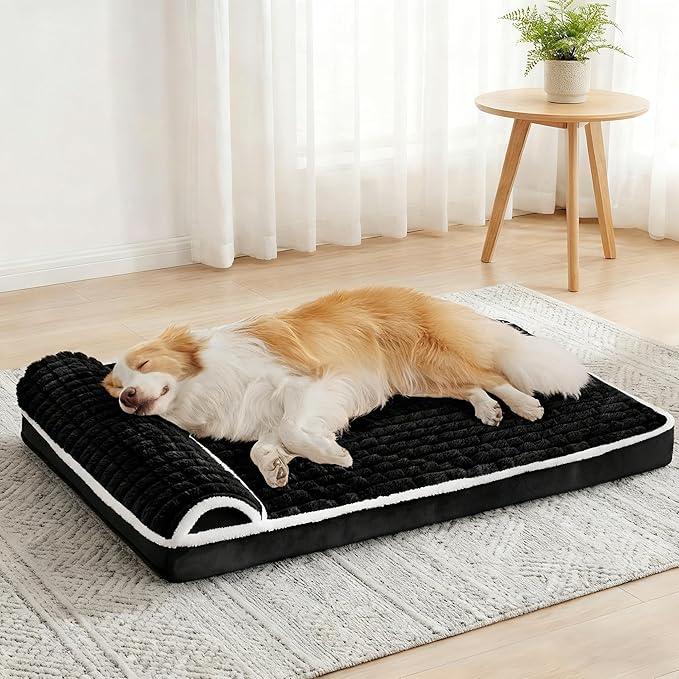 Orthopedic Medium Dog Bed Pillow Pet Sofa Bed 30''X20'' Black | Egg-Crate Foam Pet Couch Medium Size Dog, Waterproof Removable Washable Cover,Furry Puppy Crate Mat With Nonskid Bottom by Unknown