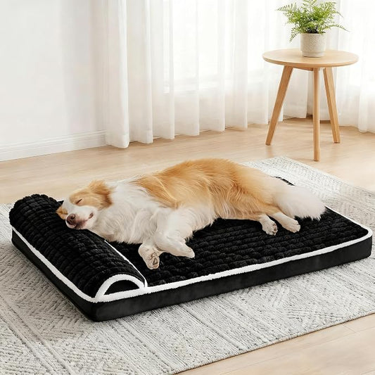 Orthopedic Large Dog Bed Pillow Pet Sofa Bed 42''X28'' Black | Egg-Crate Foam Pet Couch Large Sized Dog, Waterproof Removable Washable Cover,Furry Puppy Crate Mat With Nonskid Bottom by Unknown