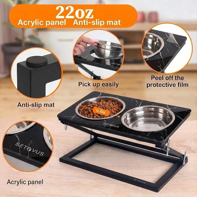 Elevated Dog Bowl, Adjustable Height and Tilt Angle Dog Bowl Stand | Precisely Adjust Height And Tilt Angle, Easy To Clean, Equipped With 2 Stainless Steel Food Bowls, Sturdy And Durable. - Image 2