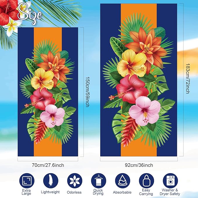Redbaker 16 Packs 72 x 36 Inches Oversized Hawaiian Beach Towel Bulk Extra Large Pool Towels Set Microfiber Quick Dry Swim Towel Blanket for Women Men Adult Bath Travel(Bright Colors) - Image 2