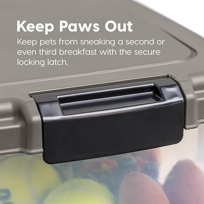 IRIS USA Airtight Dog Food Storage Container Combo, 30 lb & 11 lb Bin | Stackable food storage system includes scoop and wheels to keep kibble, treats, and pet food fresh and organized. - Image 5