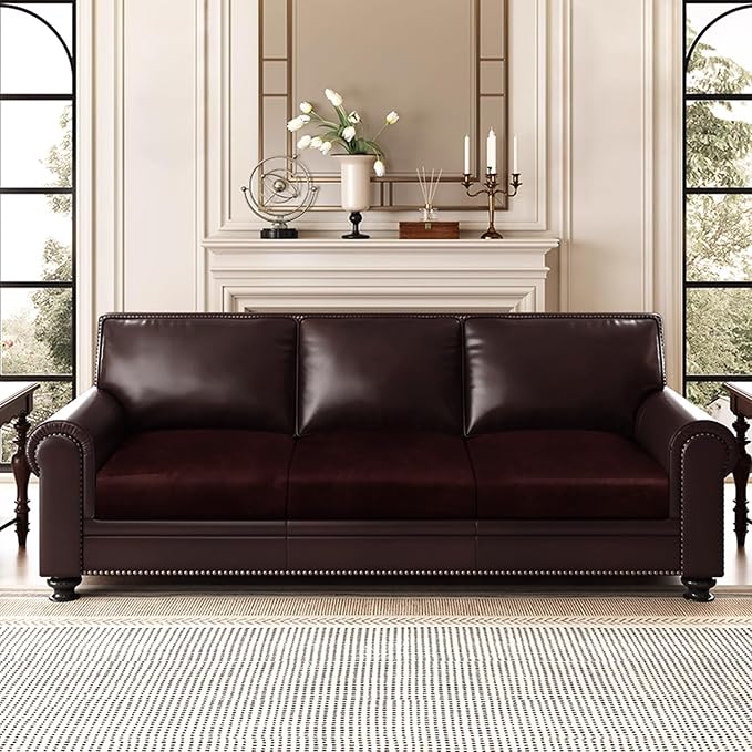 ANARACHON Leather Look Couch Cushion Covers Sofa Seat Slipcovers Sets Couches Furniture Protector for Sectional Armchair Loveseat Pets Kids Stretch Spandex Fabric (3 Cushion Sofa, Burgundy) - Image 2