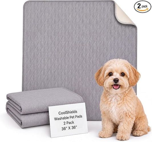 Washable Puppy Dog Pee Pad, 36"X36" 2pcs Reusable Puppy Pads, Waterproof Whelping Training Mat for Playpen Crate, Floor, Bed,Sofa and Trunk by CooShields
