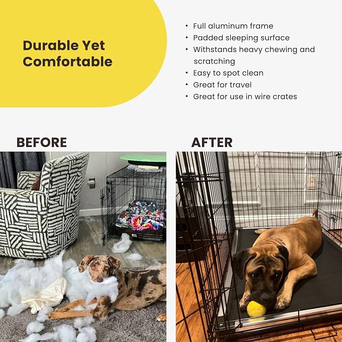 K9 Ballistics Chew Proof Armored Padded Dog Crate Bed, Virtually Indestructible, Legs Included (Obsidian Black, Large (41" L x 27" W x 5" H)) - Image 4