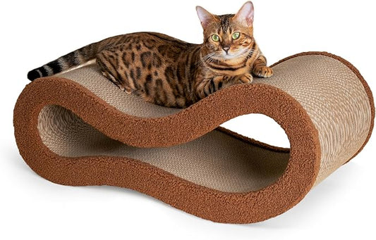 Cloud Lounge Cat Scratching Pad, Reversible Scratch Board with Natural Curves for Freestyle Scratching & Ergonomic Support, Extra Wide Cat Bed for Large Cats, Premium Cardboard & Cozy Fabric by PetJoJo