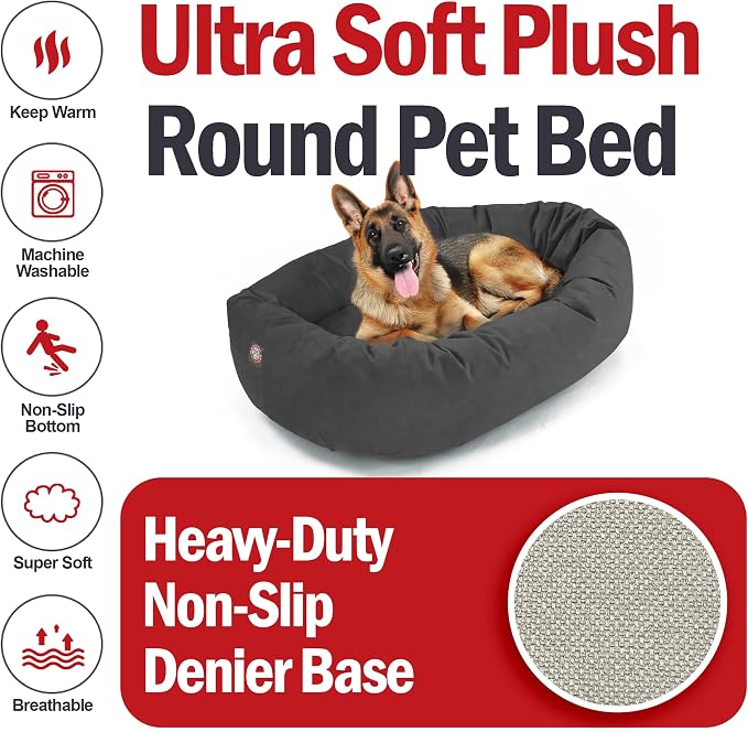 Majestic Pet 52 Inch Suede Calming Dog Bed Washable – Cozy Soft Round Dog Bed w/Spine Support for Dogs to Rest Head - Fluffy Donut Dog Bed 52x35x11 (Inch) - Round Pet Bed X- Large – Gray (2025) - Image 6