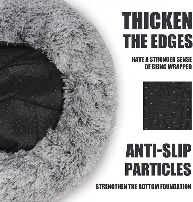 ShinHye Cozy Cat Bed - Round Plush Fluffy Hooded Cave, Indoor/Outdoor, Waterproof & Washable, Calming Anti-Anxiety Design - 23x23 Inch, Grey - Image 4