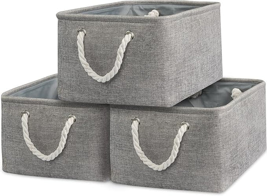 TcaFmac Storage Bins for Organization - Large 3 Pack Canvas Storage Basket for Shelves with Handles, Collapsible Baskets for Organizing for Closet Dog Laundry (Grey 16x12x8 inch) by TcaFmac