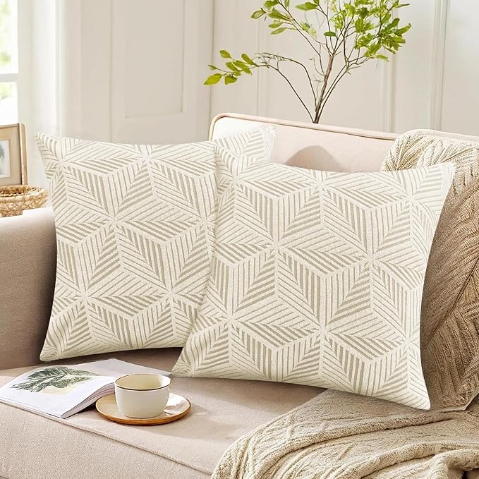 YEMYHOM Pack of 2 Throw Pillow Covers 18 x 18 Inch High Stretch Jacquard Pillowcase for Couch Sofa Living Room Home Decor, Beige - Image 4