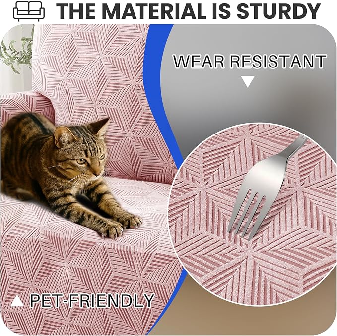 YEMYHOM 1 Piece Stretch Oversized Couch Covers for 4 Seat, Jacquard Extra Large Sofa Cover with Non-Slip Elastic Bottom, Thickened Slipcover Furniture Protector for Dogs Pets (X-Large, Pink） - Image 5
