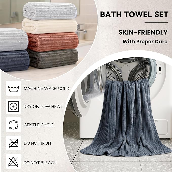 Extra Large Bath Towel Set 10 Piece, XL Bath Towels 35"x67" Oversized Bath Sheets, 280 GSM Microfiber Quick Dry Absorbent Towels, 5 Bath Sheets & 5 Hand Towels (Neutral Colors) - Image 4