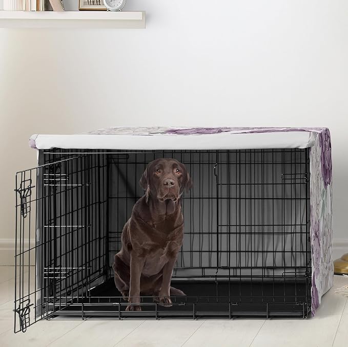 Sweet Jojo Designs 42in. Medium/Large Dog Crate Cover (Purple Boho Floral) for Girls Pet Cage, Kennel Covers (Shabby Chic Bohemian, Vintage Garden, Watercolor Flower, Nature, Elegant, Pastel Lavender) - Image 2